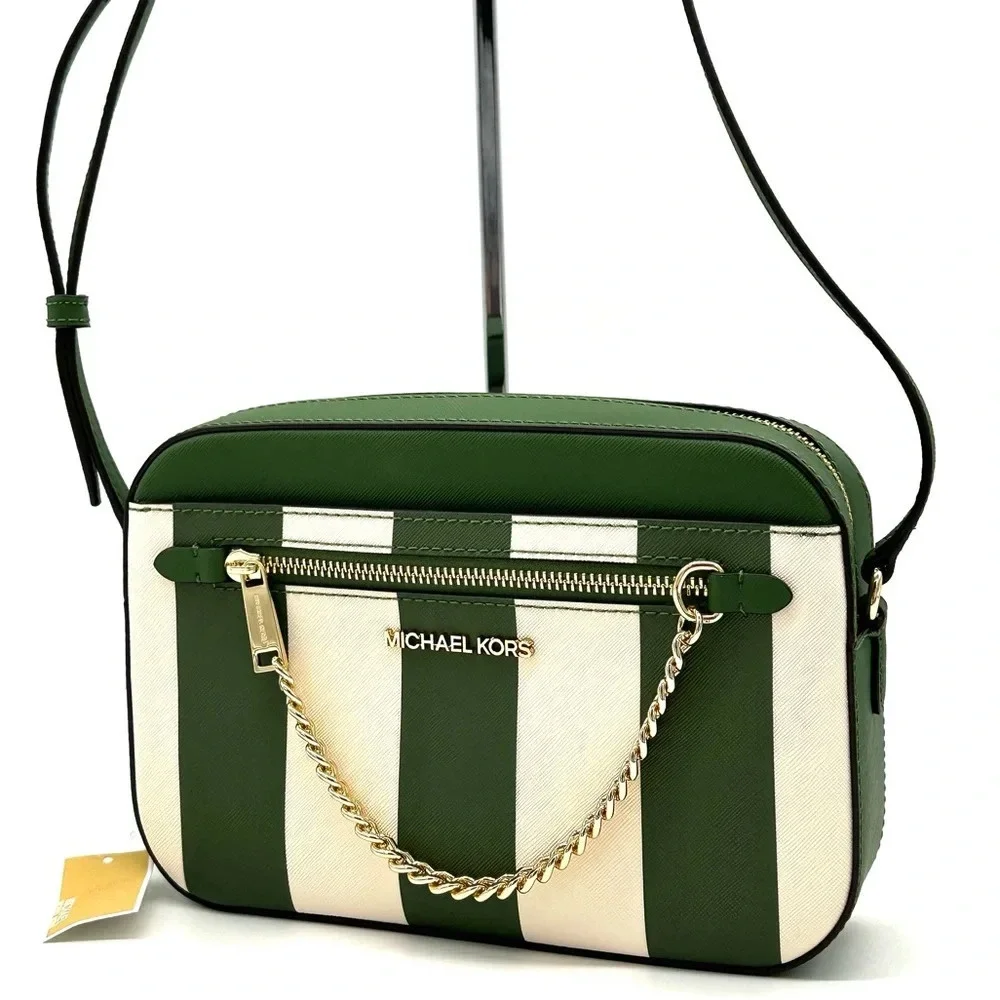 Michael Kors Large EW Zip Chain Xbody Crossbody Bag Fern Green Multi